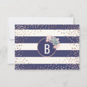 Roze Cactus Navy Stripes Roos Gold Dank u Bedankkaart (Achterkant)