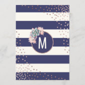 Roze Cactus Navy Stripes Roos Gold Wedding Menu (Achterkant)