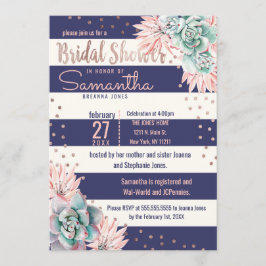 Roze Cactus Navy Stripes Roos Goud Vrijgezellenfee Kaart