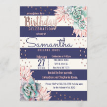 Roze Cactus Navy Stripes Roos Gouden Verjaardagsfe