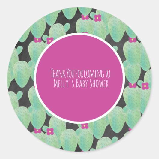 Roze Cactus Patroon Groene Dank Je Ronde Sticker (Voorkant)