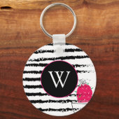Roze Cactus patroon Monogram Sleutelhanger (Voorkant)