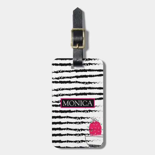 Roze Cactus striped Monogram Bagagelabel (Voorkant verticaal)