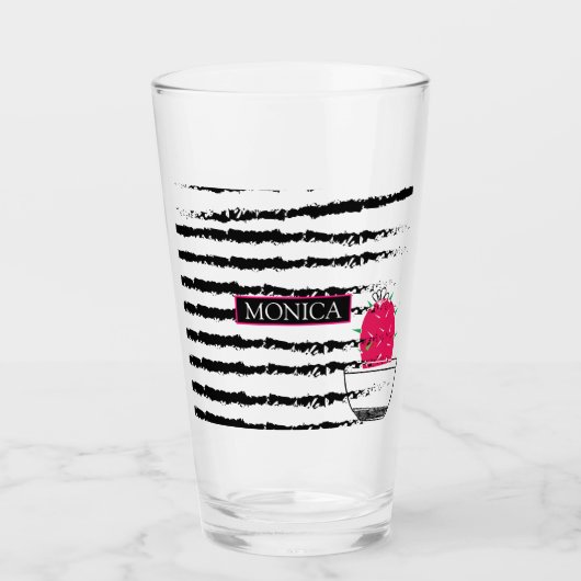 Roze Cactus striped Monogram Glas (Voorkant)