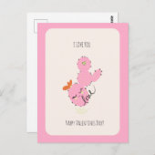 Roze Cactus Tekening Valentijnsdag  Ansichtkaart Briefkaart (Voorkant / Achterkant)