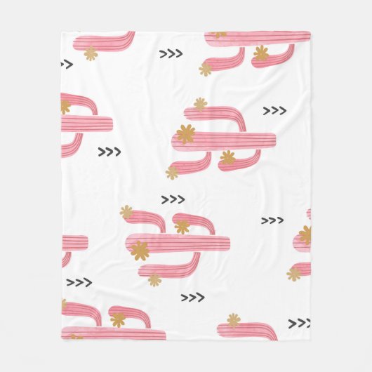  Roze Cactus Waterverf Patroon Fleece Deken (Voorkant)