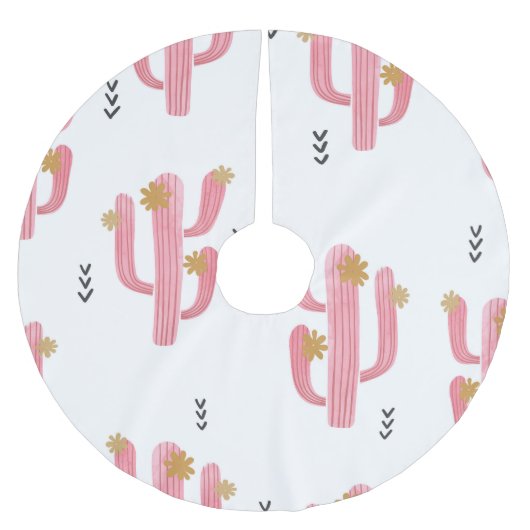 Roze Cactus Waterverf Patroon Kerstboom Rok (Voorkant)