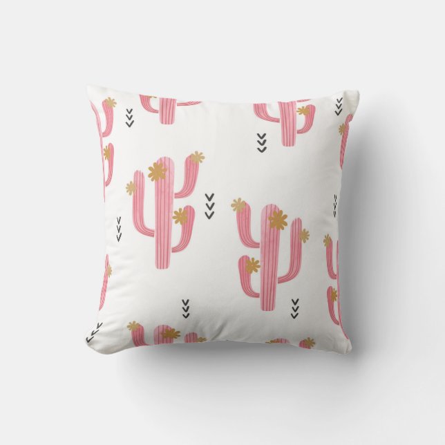  Roze Cactus Waterverf Patroon Kussen (Voorkant)