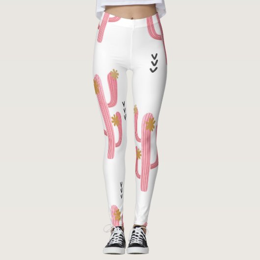  Roze Cactus Waterverf Patroon Leggings (Voorkant)