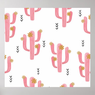  Roze Cactus Waterverf Patroon Poster
