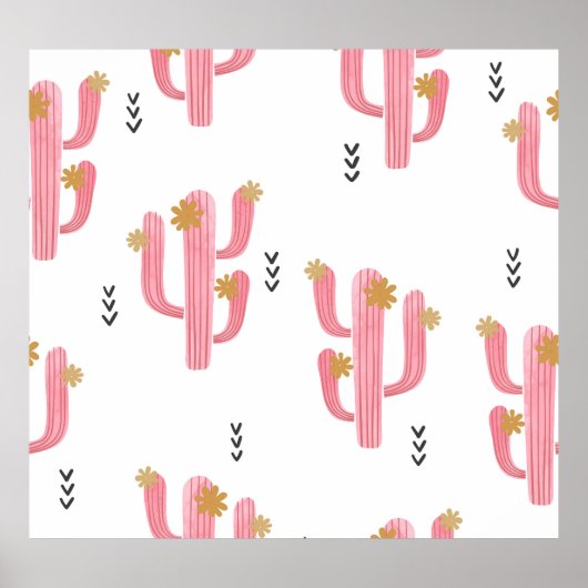  Roze Cactus Waterverf Patroon Poster (Voorkant)