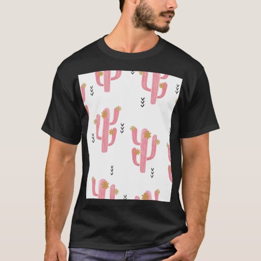  Roze Cactus Waterverf Patroon T-shirt (Voorkant)