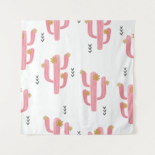 Roze Cactus Waterverf Patroon Wandkleed (Voorkant)