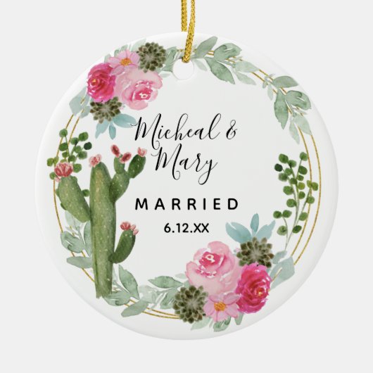 Roze Cactus Wedding Ornament Gift (Voorkant)