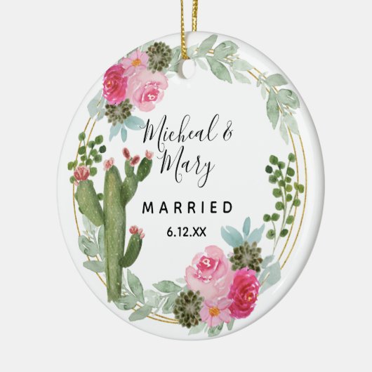Roze Cactus Wedding Ornament Gift (Links)