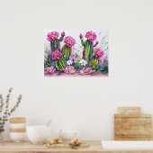 Roze Cactus Woestijn Bloemen Kunst Poster - Arizon (Keuken)