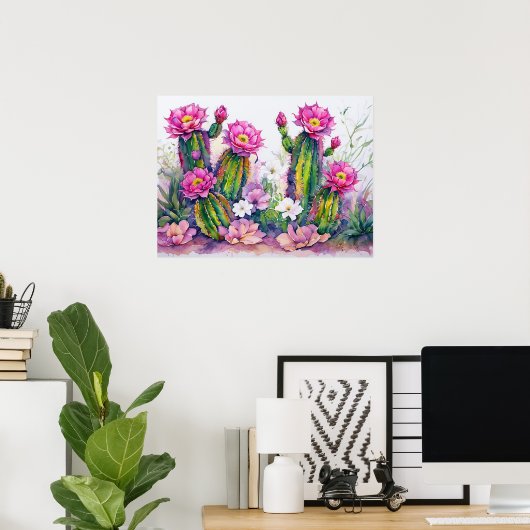 Roze Cactus Woestijn Bloemen Kunst Poster - Arizon (Thuiskantoor)