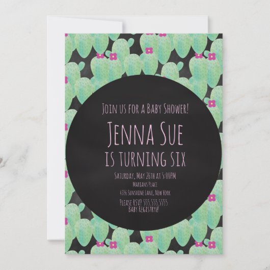 Roze Cactuspatroon Groene Baby Shower Feest (Voorkant)