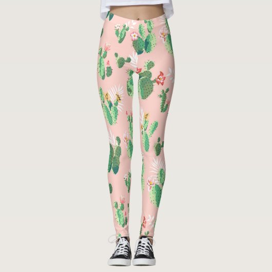 roze cactuusbloem leggings (Voorkant)