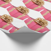 Roze Cadeau Gold Bow Gift Wrapping Paper Cadeaupapier (Hoek)