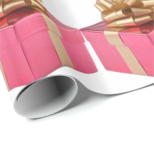 Roze Cadeau Gold Bow Gift Wrapping Paper Cadeaupapier (Rol Hoek)