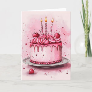 Roze Cadeau Taart Verjaardag Feestdagen Kaart