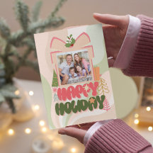 roze cadeaudoos Familie of bedrijf Plat kerstkaart
