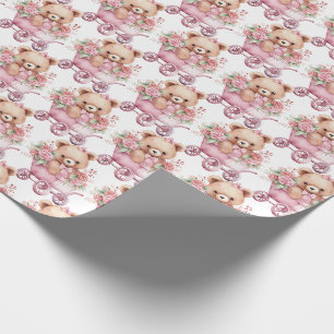 Roze cadeaupapier voor baby peuter teddybeer