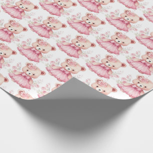 Roze cadeaupapier voor baby peuter teddybeer