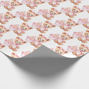 Roze cadeaupapier voor een peuter teddybeer