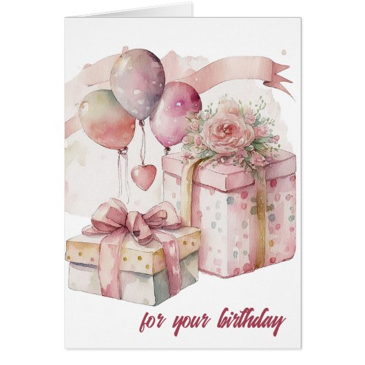  roze Cadeaus Birthday Kaart (Voorkant)