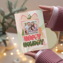 roze cadeausdoos Familie of bedrijf Platte kerstka Feestdagenkaart