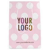 Roze cadeautas met polkadots en bedrijfslogo 25 cm (Voorkant)