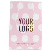 Roze cadeautas met polkadots en bedrijfslogo 25 cm (Achterkant)