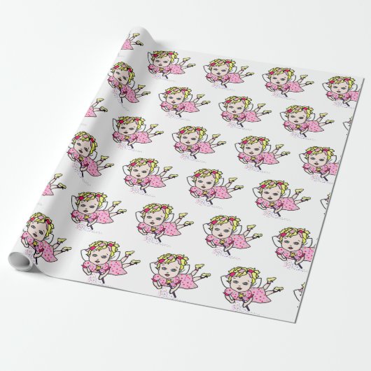 Roze cadeauverpakking met vliegende fee cadeaupapier (Uitgerold)