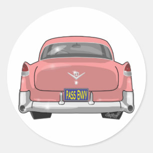 Roze Cadillac 1955 Ronde Sticker