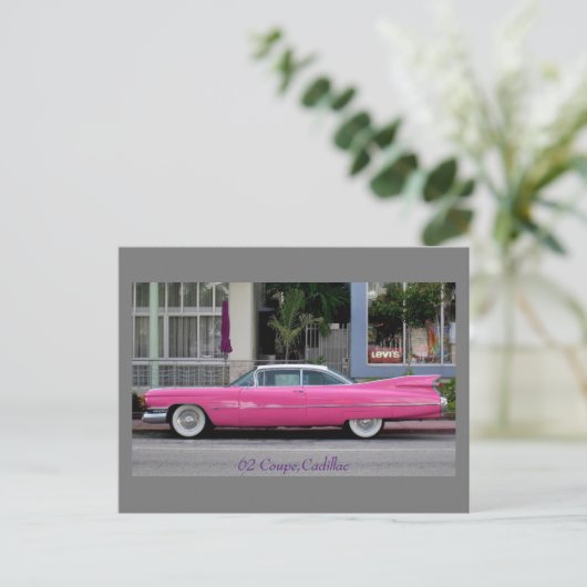 Roze Cadillac Briefkaart (Staand voorkant)