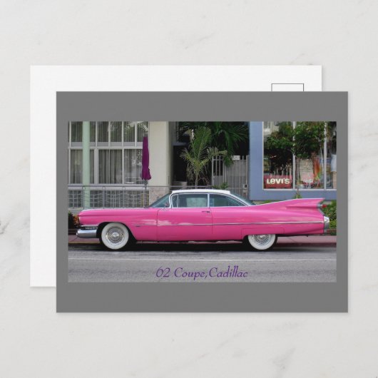Roze  Cadillac Briefkaart (Voorkant / Achterkant)