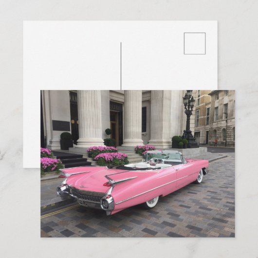 Roze Cadillac Briefkaart (Voorkant / Achterkant)