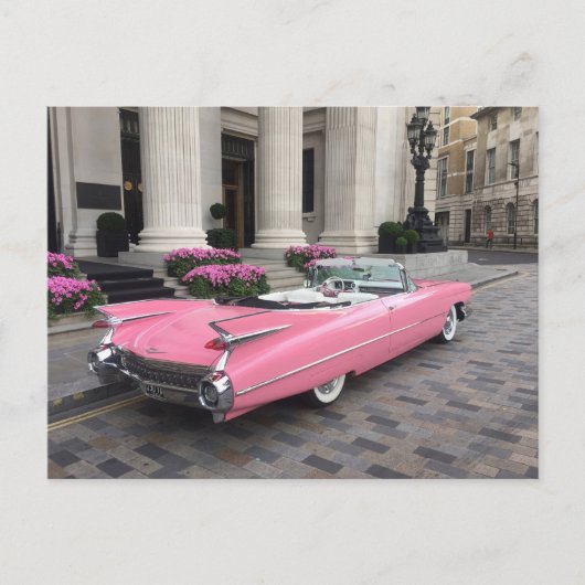 Roze Cadillac Briefkaart (Voorkant)