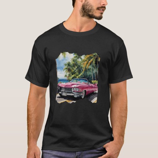 Roze Cadillac Lookin  Waterverf T-shirt (Voorkant)