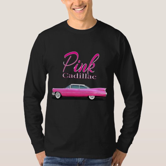 Roze Cadillac-Mannen zwarte lange T-shirt (Voorkant)