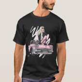 Roze Cadillac - Meisje Zittend Op Roze Cadillac T-shirt (Voorkant)