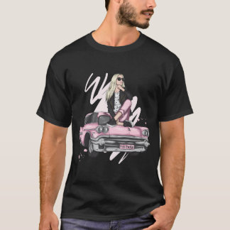 Roze Cadillac - Meisje Zittend Op Roze Cadillac T-shirt