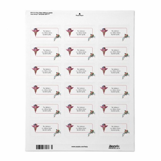 Roze caduceus Stethoscoop Verpleegkundige Afstuder Etiket (Full Sheet)