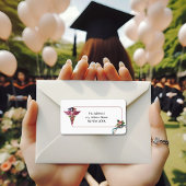 Roze caduceus Stethoscoop Verpleegkundige Afstuder Etiket