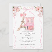 Roze Café Parijs Strik Eiffeltoren Verjaardag Elke Kaart (Voorkant)