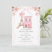 Roze Café Parijs Strik Eiffeltoren Verjaardag Elke Kaart (Staand voorkant)