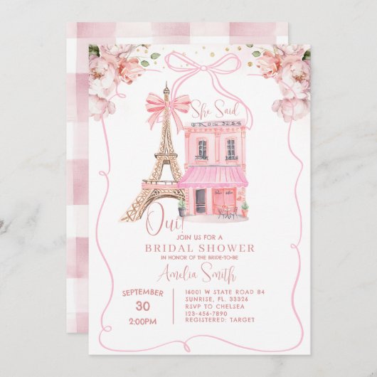 Roze Café Paris Bow Eiffeltoren Vrijgezellenfeest Kaart (Voorkant / Achterkant)