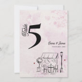 Roze Café Schets Bruiloft Ontvangst Tafel Nummer Bedankkaart (Voorkant)